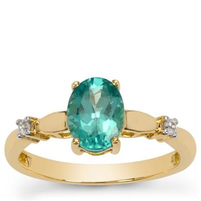 Green Apatite Ring with White Zircon in 9K Gold 1.35cts