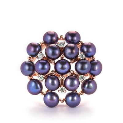 Kaori Cultured Pearl Ring with White Zircon in Rose Gold Tone Sterling Silver (4.50mm)