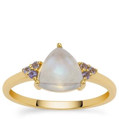 Rainbow Moonstone Ring with AA Tanzanite in 9K Gold 1.90cts