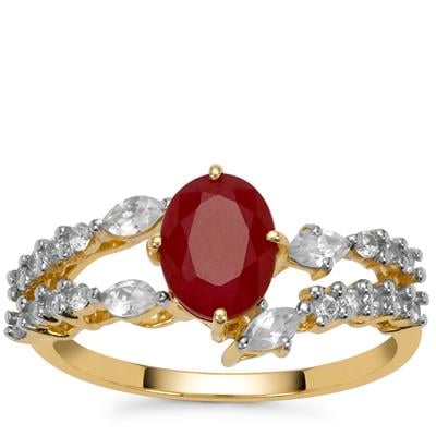 Burmese Ruby Ring with White Zircon in 9K Gold 2.40cts