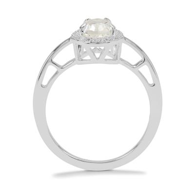 Optic Quartz Ring with White Zircon in Sterling Silver 1.30cts