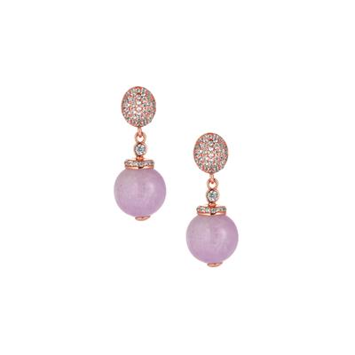 Purple Kunzite Earrings with White Zircon in Rose Gold Tone Sterling Silver 16.22cts