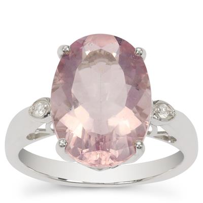Pink Fluorite Ring with White Zircon in Sterling Silver 7.30cts