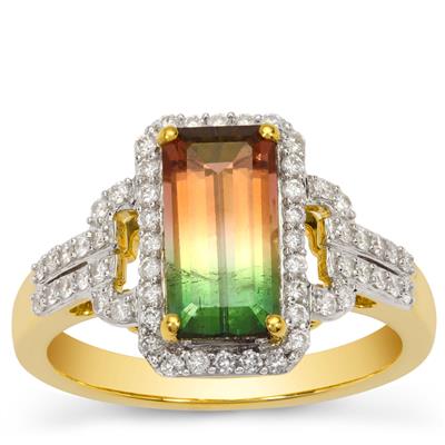 Watermelon Tourmaline Ring with Diamond in 18K Gold 2.43cts