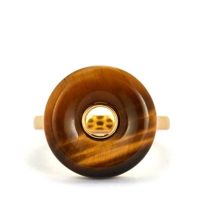 6.67cts Yellow Tiger's Eye Ring in Gold Tone Sterling Silver 