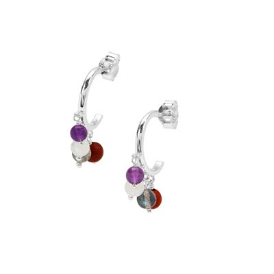 Multi Colour Gemstones Earrings in Sterling Silver 4.60cts
