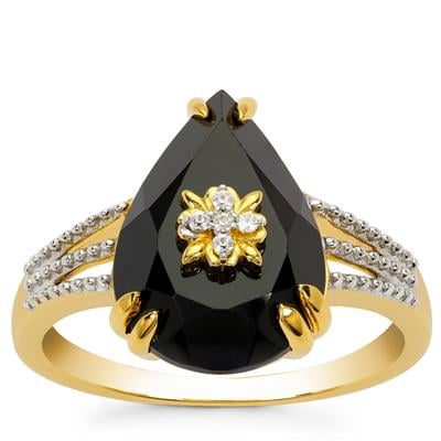 Black Spinel Ring with White Zircon in Gold Plated Sterling Silver 4.85cts