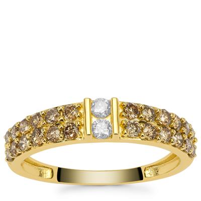 Cape Champagne Diamonds Ring with White Diamonds in 9K Gold 0.75ct