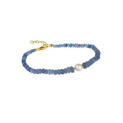 Tanzanite Graduated Bracelet with Freshwater Cultured Pearl in Gold Tone Sterling Silver (7.50 mm)