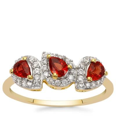 Songea Red Sapphire Ring with White Zircon in 9K Gold 0.85cts