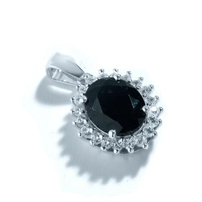 Black Sapphire Pendant with White Zircon in Sterling Silver 3.70cts