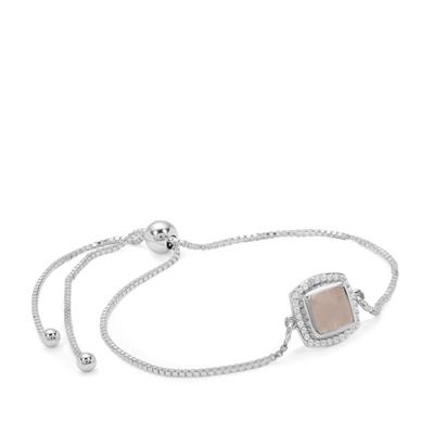 Rose Quartz Bracelet with White Zircon in Sterling Silver 2cts