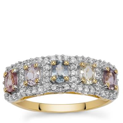 Multi-Colour Sapphire Ring with White Zircon in 9K Gold 1.60cts