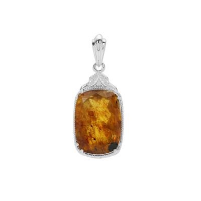 Caribbean Amber Pendant with White Zircon in Sterling Silver 6.10cts
