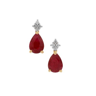 Longido Ruby Earrings with White Zircon in 9K Gold 1.50cts