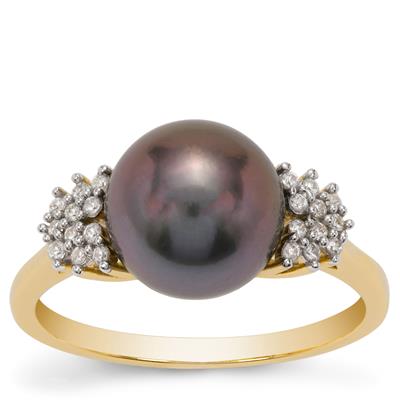 Tahitian Cultured Pearl Ring with White Zircon in 9K Gold (10 MM)