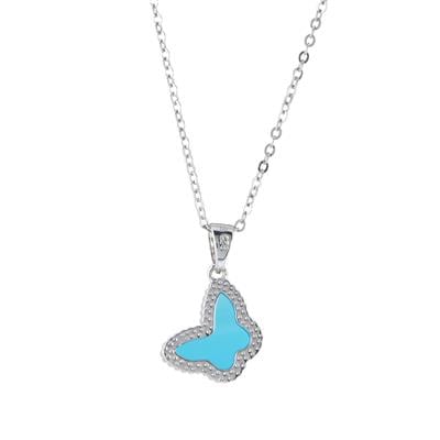 Blue Chalcedony Butterfly Necklace in Sterling Silver 1ct