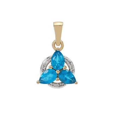 Neon Apatite Pendant with White Zircon in 9K Gold 1.25cts