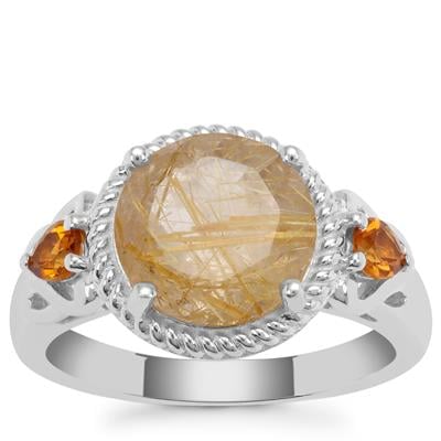Bahia Rutilite Ring with Diamantina Citrine in Sterling Silver 3.48cts