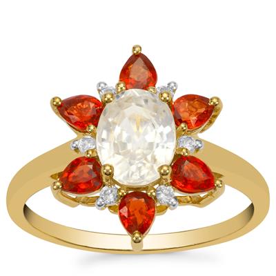 Ratanakiri, White Zircon Ring with Songea Red Sapphire in 9K Gold 3.20cts