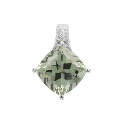 Prasiolite Pendant with White Zircon in Sterling Silver 4.27cts