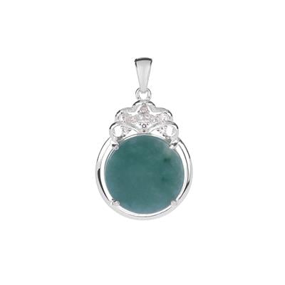 Olmec Jadeite Pendant with White Topaz in Sterling Silver 7.58cts