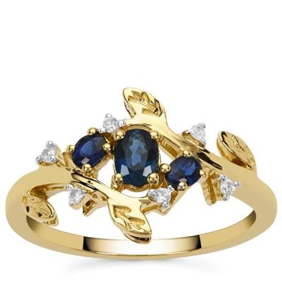 Natural Royal Blue Sapphire Ring with White Zircon in 9K Gold 0.55cts