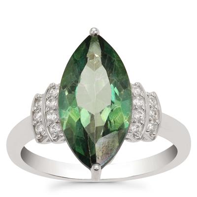Emerald Envy Topaz Ring with White Zircon in Sterling Silver 5cts