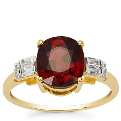 Malawi Garnet Ring with White Zircon in 9K Gold 3.40cts