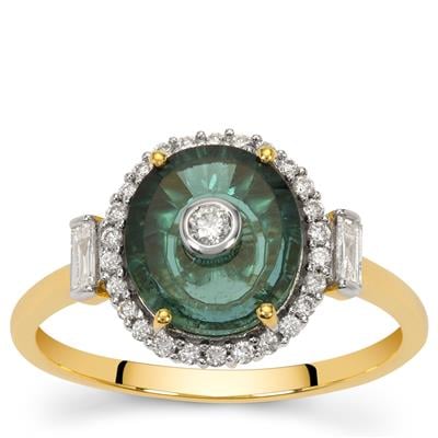 Lehrer TorusRing Blue Green Tourmaline Ring with Diamonds in 18K Gold 2.65cts