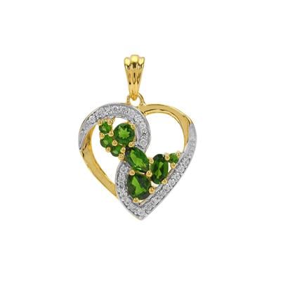 Chrome Diopside Pendant with White Zircon in Gold Plated Sterling Silver 1.45cts