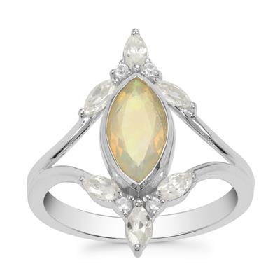 Ethiopian Opal Ring with White Zircon in Sterling Silver 1.20cts