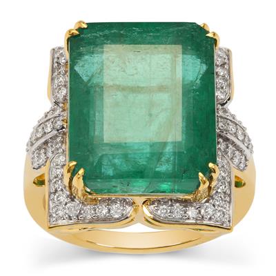 Zambian Emerald Ring with Diamonds in 18K Gold 18.62cts