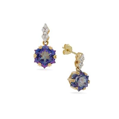 Wobito Snowflake Cut Exotic Mist Topaz Earrings with White Zircon in 9K Gold 6.25cts