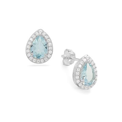 Aquamarine & White Zircon Sterling Silver Earrings