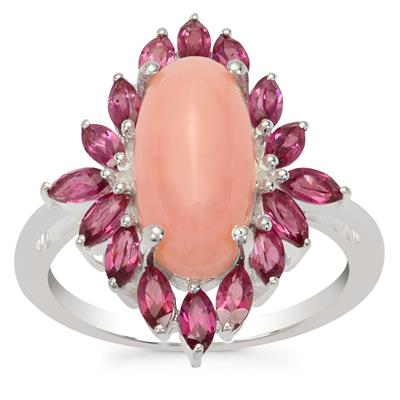 Peruvian Pink Opal Ring with Rhodolite Garnet in Sterling Silver 4.80cts