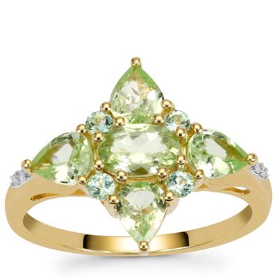 Aquaiba™ Beryl, Kijani Garnet Ring with Diamond in 9K Gold 1.85cts