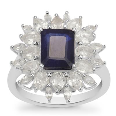 Thai Sapphire Ring with White Zircon in Sterling Silver 6cts (F)