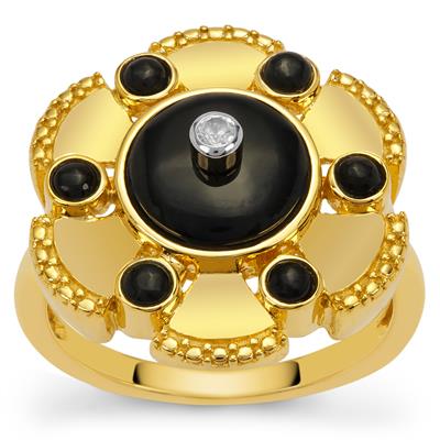 Black Onyx Ring with White Topaz in Gold Plated Sterling Silver 2.30cts