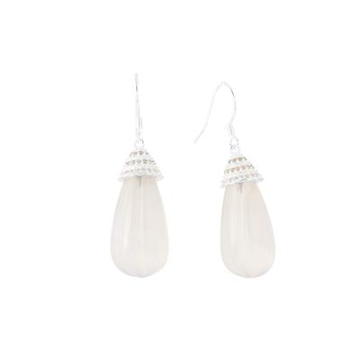 White Agate Earrings with White Zircon in Sterling Silver 38.45cts