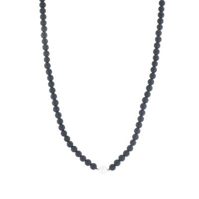 Black Obsidian Necklace with Freshwater Cultured Pearl in Sterling Silver (9mm)