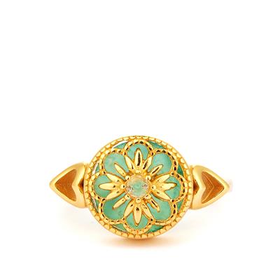 Amazonite Ring with WhiteTopaz in Gold Tone Sterling Silver 4.25cts