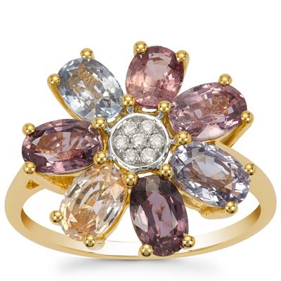 Multi-Colour Sapphire Ring with Diamond in 18K Gold 3.81cts