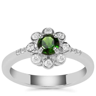 Chrome Diopside Ring with White Zircon in Sterling Silver 0.68ct