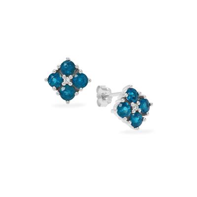 Neon Apatite Earrings with White Zircon in Sterling Silver 1.35cts