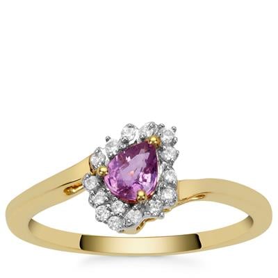 Purple Sapphire Ring with White Zircon in 9K Gold 0.45cts