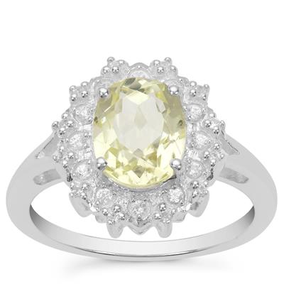 Minas Novas Hiddenite Ring with White Zircon in Sterling Silver 2.50cts
