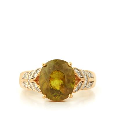 Ambilobe Sphene Ring with Diamond in 18K Gold 4.95cts