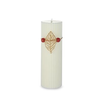 Gem Auras Leaf Pillar Candle with Carnelian Gemstones ATGW 10cts - Large