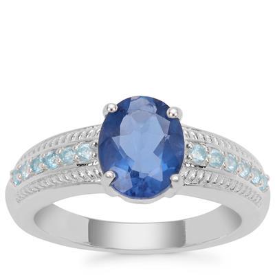Colour Change Fluorite Ring with Swiss Blue Topaz in Sterling Silver 2.37cts